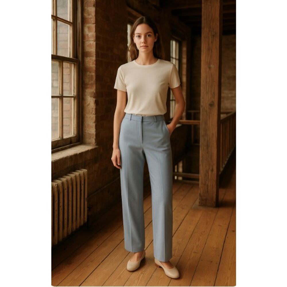 St. Agni Blue Wool Wide Leg Dress Trousers RWS Recycled Sustainable Pants XL NWT